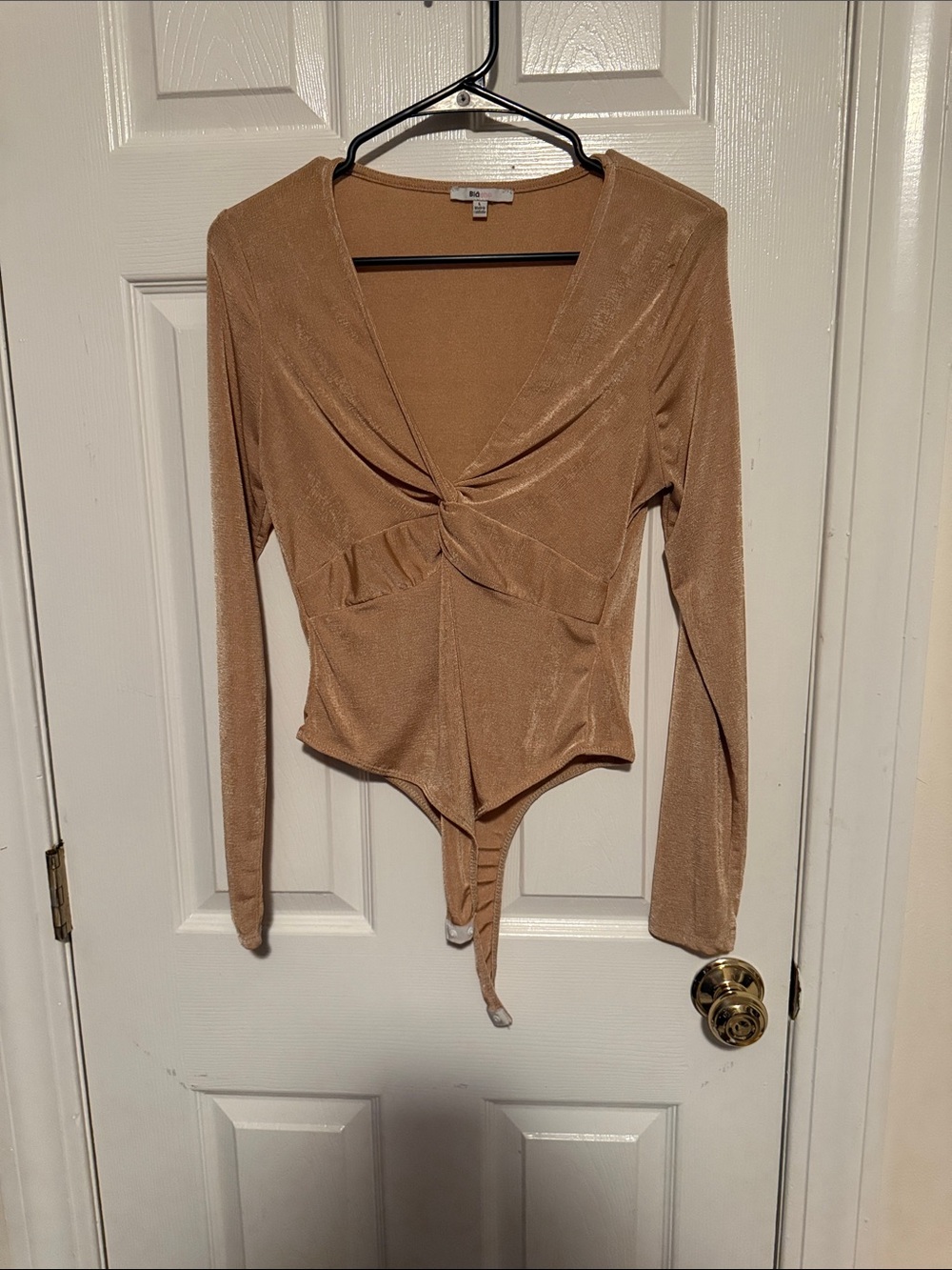 BiaShe Tan Long Sleeve Twist Front Bodysuit